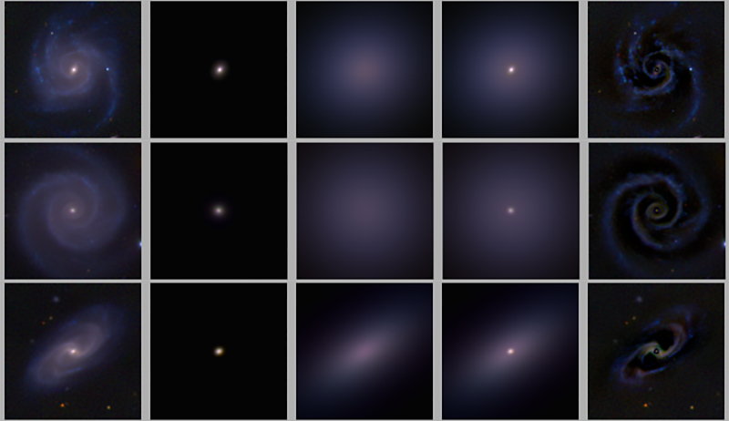 Figure 2 - right panel: Bulge and disk modeling in three EFIGI galaxies